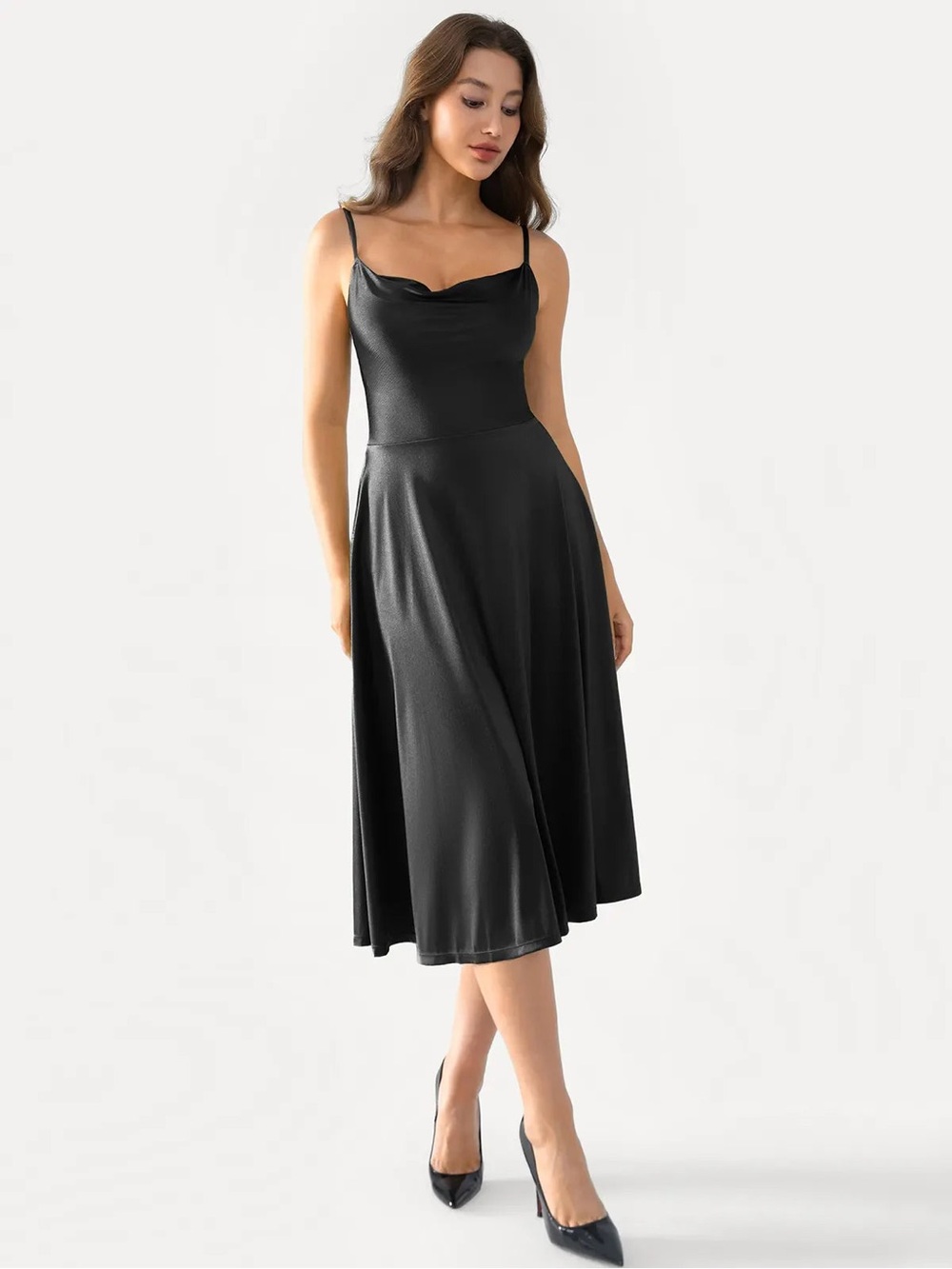 NWT Popilush Shapewear Strappy Cowl Neck Fit & Flare Midi Dress XXL - Picture 7 of 14